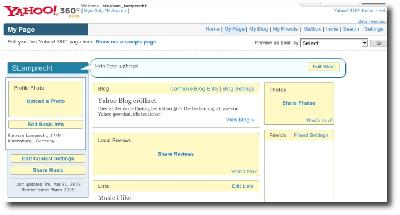 Startseite von Yahoo 360