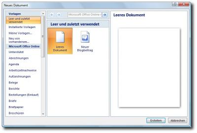 Blogbeitrag in Word 2007 auswählen
