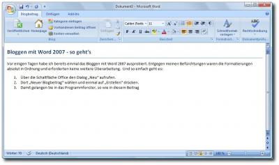 Der Blogeintrag in der Entstehung.