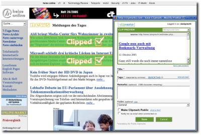 Clipmarks im Einsatz auf Heise