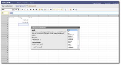Tabellenblatt in EditGrid