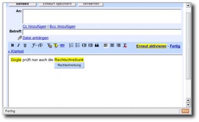 Screensot GMail Rechtschreibprüfung