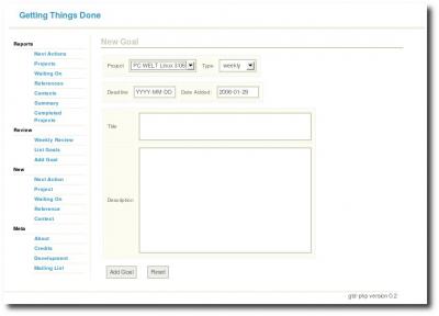 Arbeitsbildschirm GTD-PHP