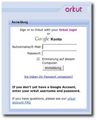 Neues Login bei Orkut