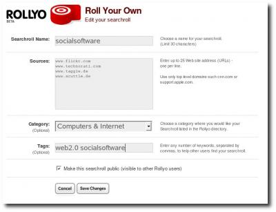 Anlegen einer Searchroll in Rollyo
