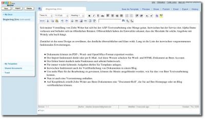 Editor von Zoho Writer